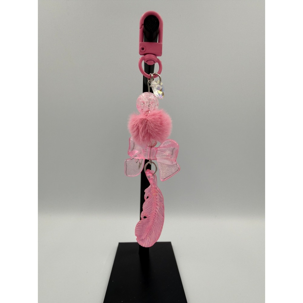 Custom Lucky Feather Pink Bag Charm Handmade Keychain